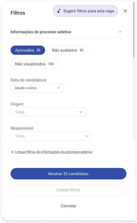 Contadores nos filtros e botão