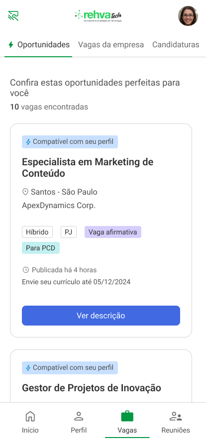 Mobile app for candidates - Tela 1