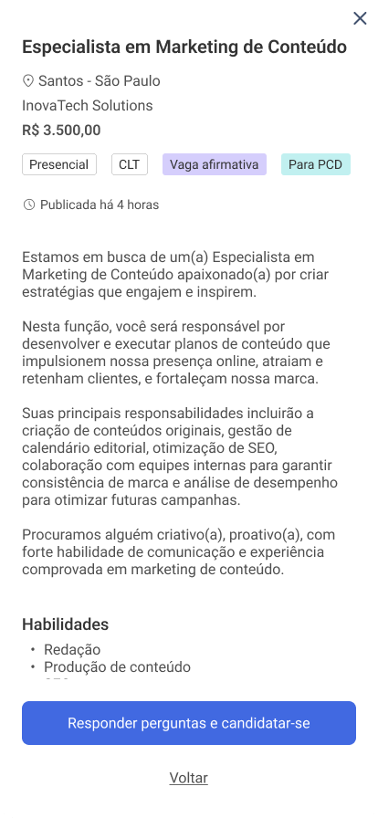 Mobile app for candidates - Tela 2